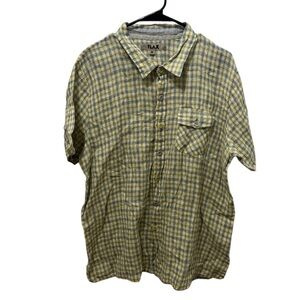 Men’s Flax Yellow Plaid Linen Button Down Shirt Size Medium